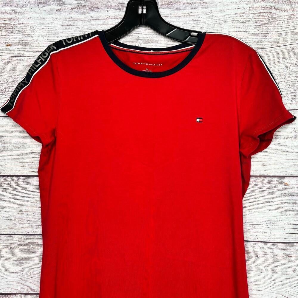 Tommy Hilfiger Red Short Sleeve Trendy Y2K Vibes T-Shirt Dress Medium Petite - Picture 6 of 10